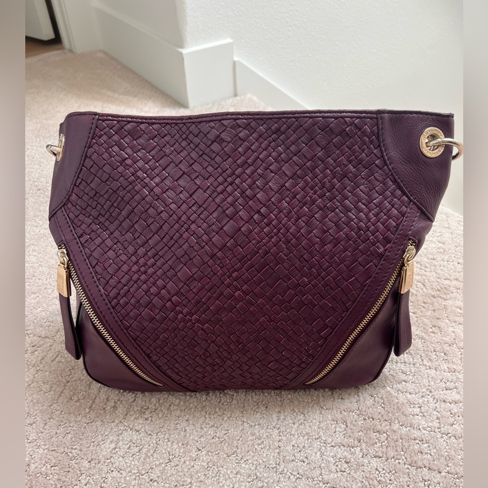 B. Makowsky Purple Woven Leather Shoulder Bag